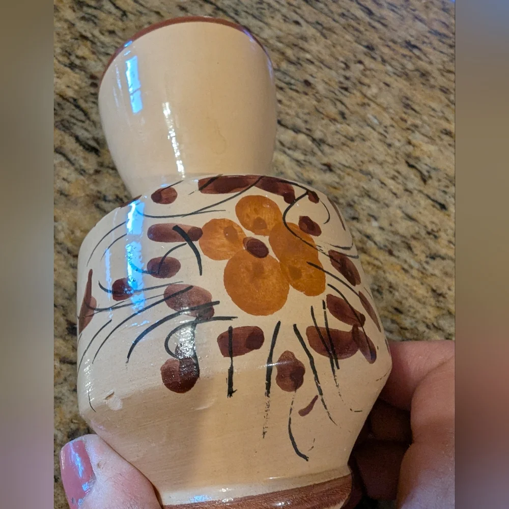 Handcrafted Ceramic Vase with Floral Design. Vintage.